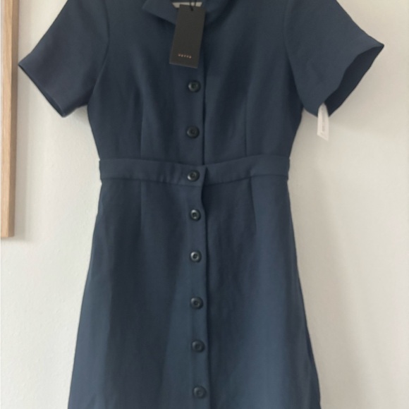 VETTA Navy Blue Mini Dress Notched Collar Casual - Picture 5 of 5